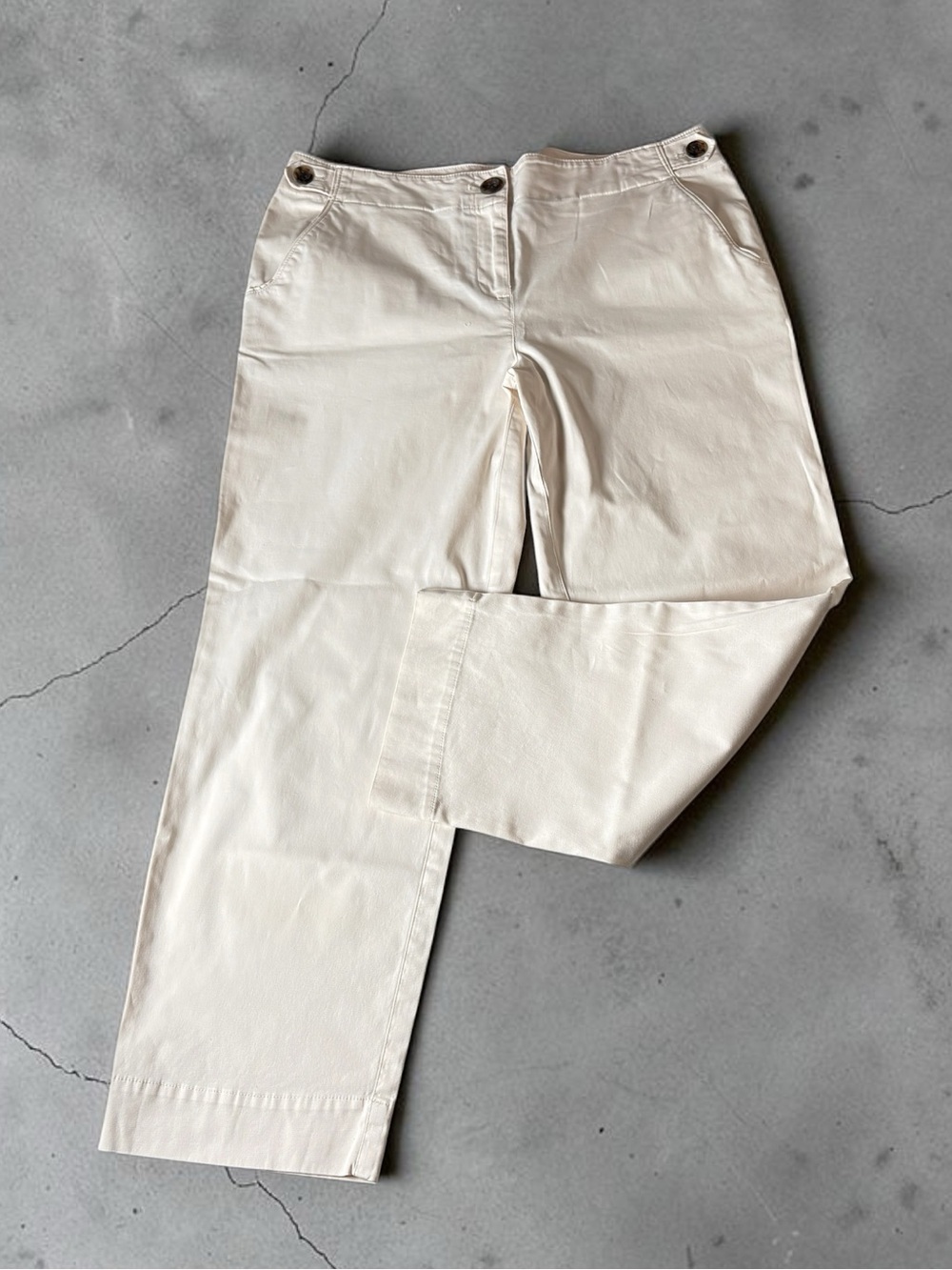 Talbots Chino Crop Wide Leg Pants Cream Sail Button Ankle Trousers Stretch 10.